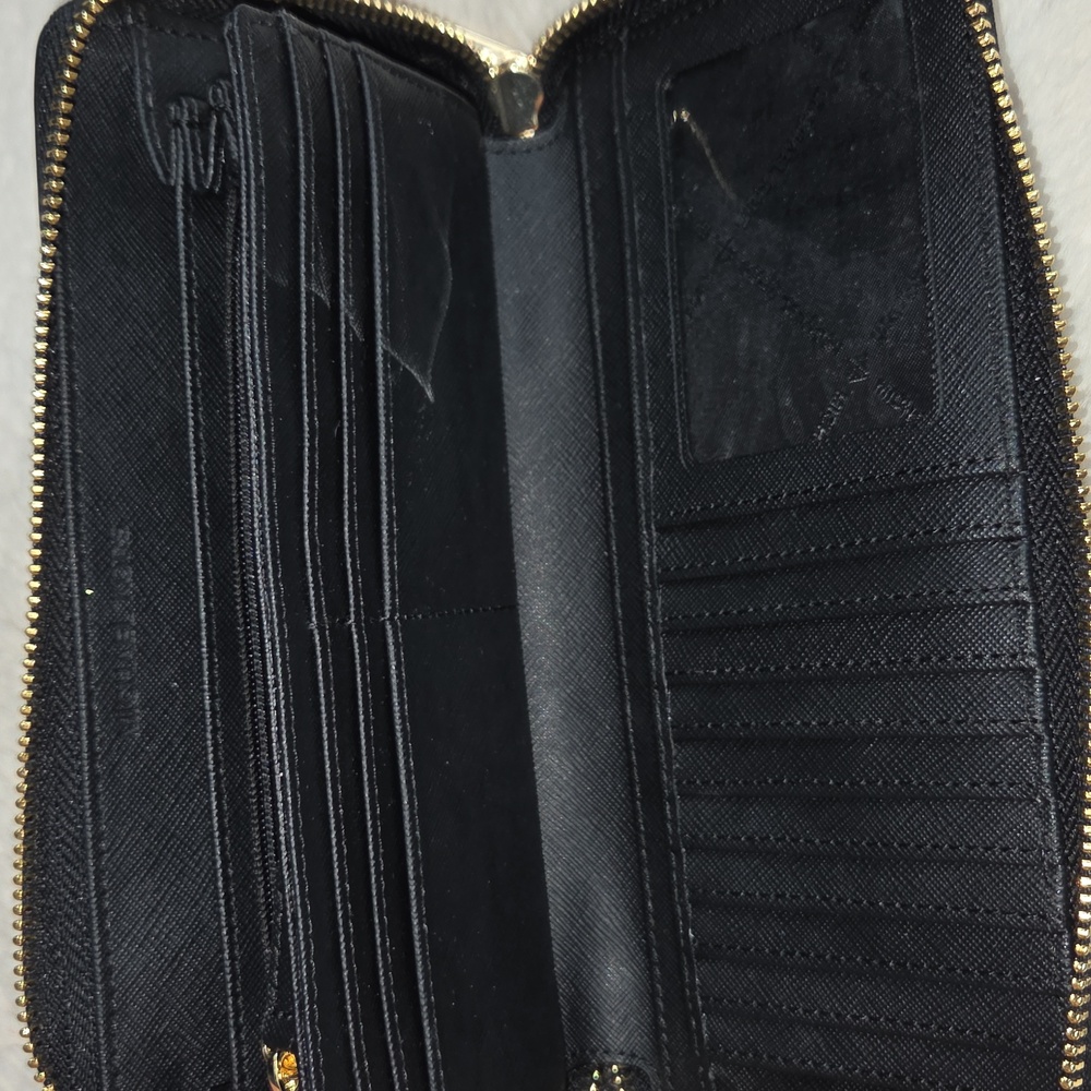 MICHAEL KORS Black Leather With Gold Wallet Wristlet With Strap EUC - Picture 6 of 12